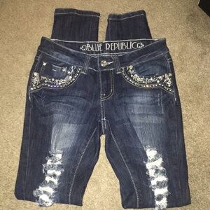 Blue Republic Distressed Bling Skinny Jeans